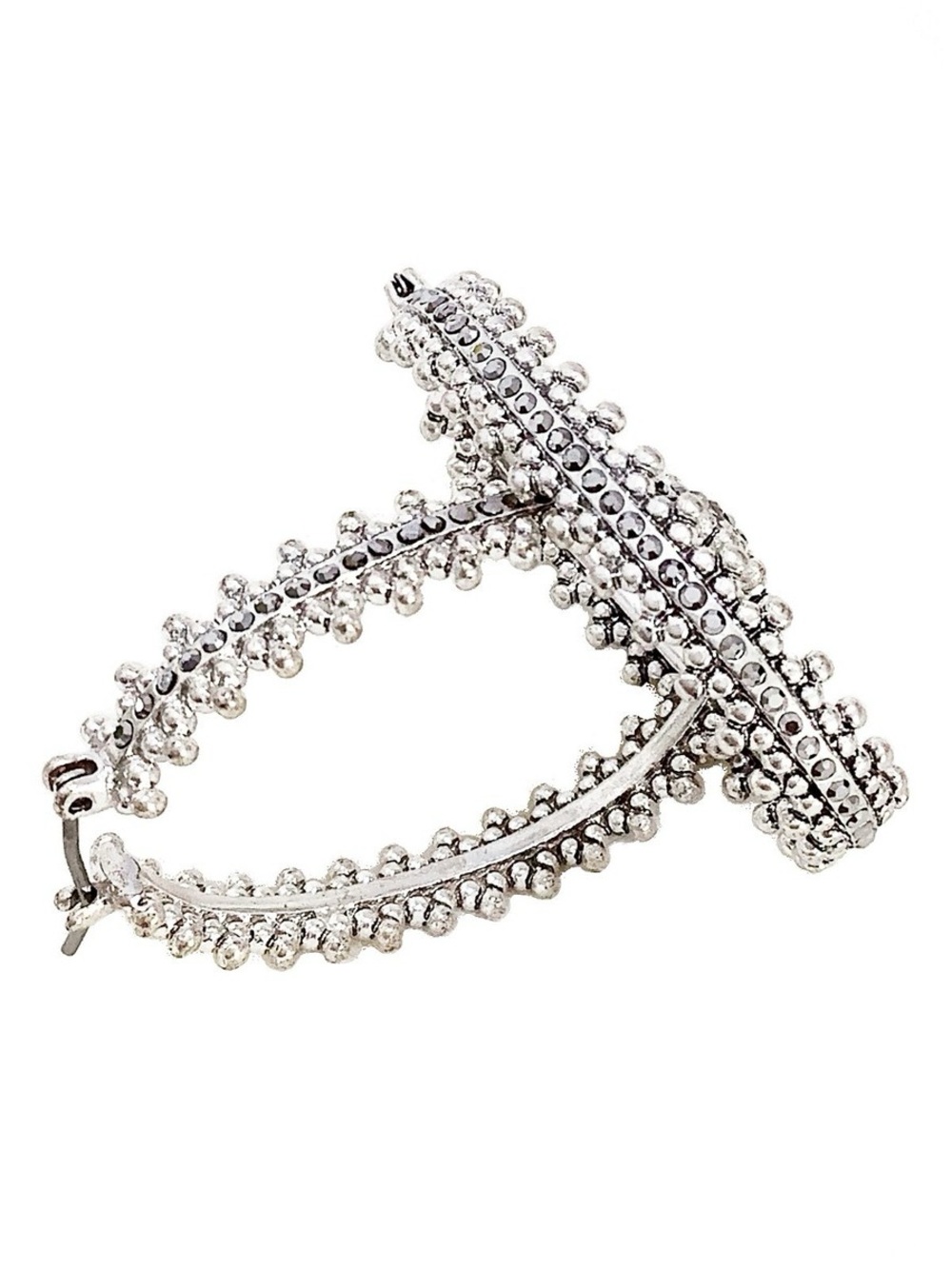 Lucky Brand Antiqued Silver Tone Pave Stone Oval Hoop Earrings